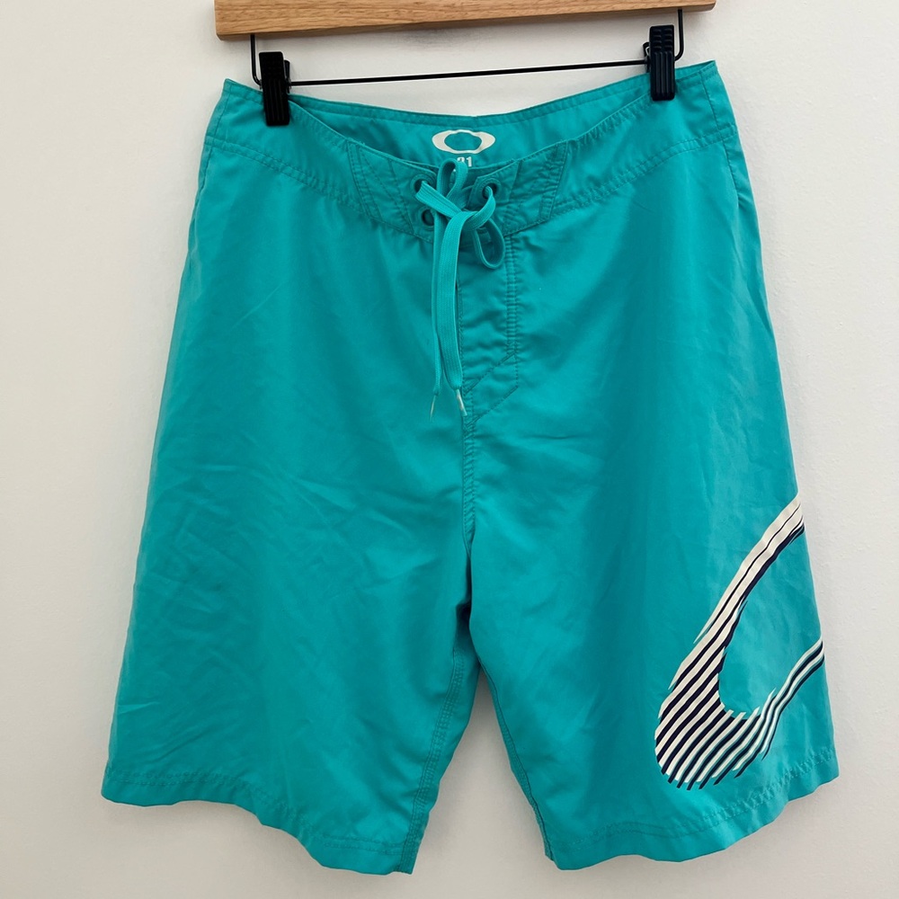 Oakley Men’s Turquoise Board Shorts with Striped Logo